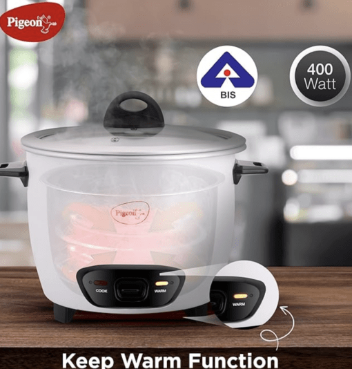 Pigeon by Stovekraft Joy 1.8 Liter Electric Rice Cooker 700 Watt, White - Image 2
